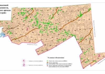 Карта-схема расположения лесов высокой природоохранной ценности, выявленные в границах аренды ООО «Монолит-Строй»